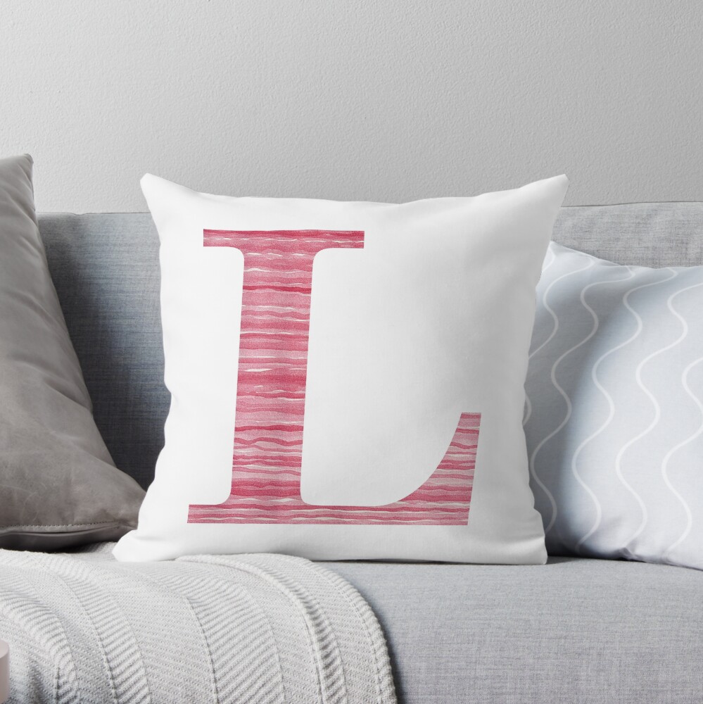 Letter L Red Watercolor Stripes Initial Monogram Throw Pillow