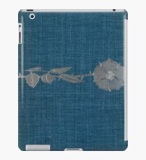 Blue cloth book cover with silver single stem flower design iPad Case/Skin