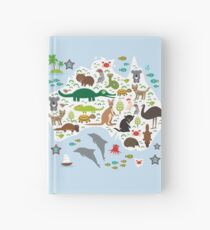 Australian animal map and ocean Hardcover Journal
