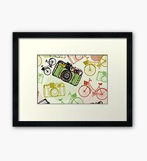 Vintage camera and bicycles Framed Print