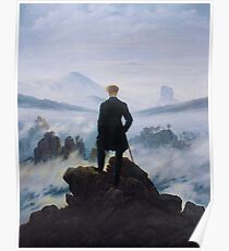 Man in a sea of fog Antique German painting Poster