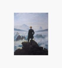Man in a sea of fog Antique German painting Art Board