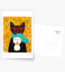 Pumpkin Coffee Cat Postcards
