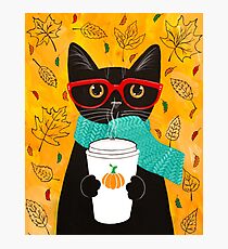 Pumpkin Coffee Cat Photographic Print