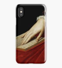 Renaissance old master cropped image, hand on book iPhone Case