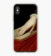 Altes Manuskript der Renaissance geerntetes Bild, Hand auf Buch iPhone-Hülle & Cover