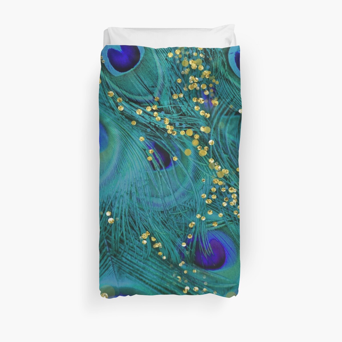 Dreamy Peacock Feathers Teal And Purple Glimmering Gold Duvet