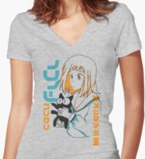 FLCL Mamimi and Ta-kun Women's Fitted V-Neck T-Shirt