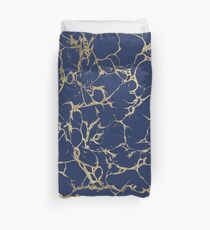 Schickes Marineblau-Imitatgoldfolien-Marmormuster Bettbezug