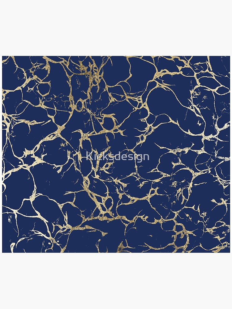 Chic Navy Blue Faux Gold Foil Marble Pattern Duvet Cover By