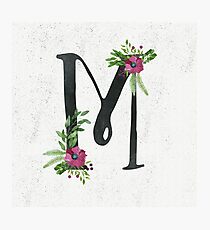 Monogram M with Floral Wreath Photographic Print
