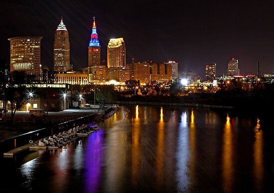 Cleveland Ohio Skyline At Night Posters By Robert Daveant Redbubble