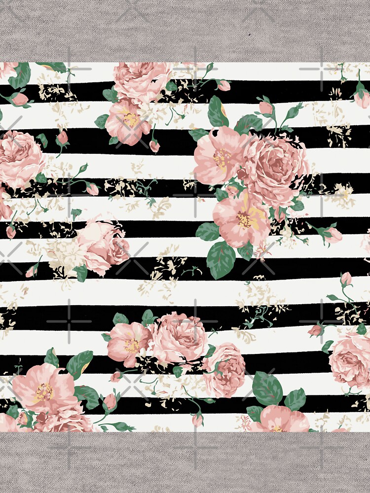 VINTAGE FLORAL ROSES BLACK AND WHITE STRIPES by xiari