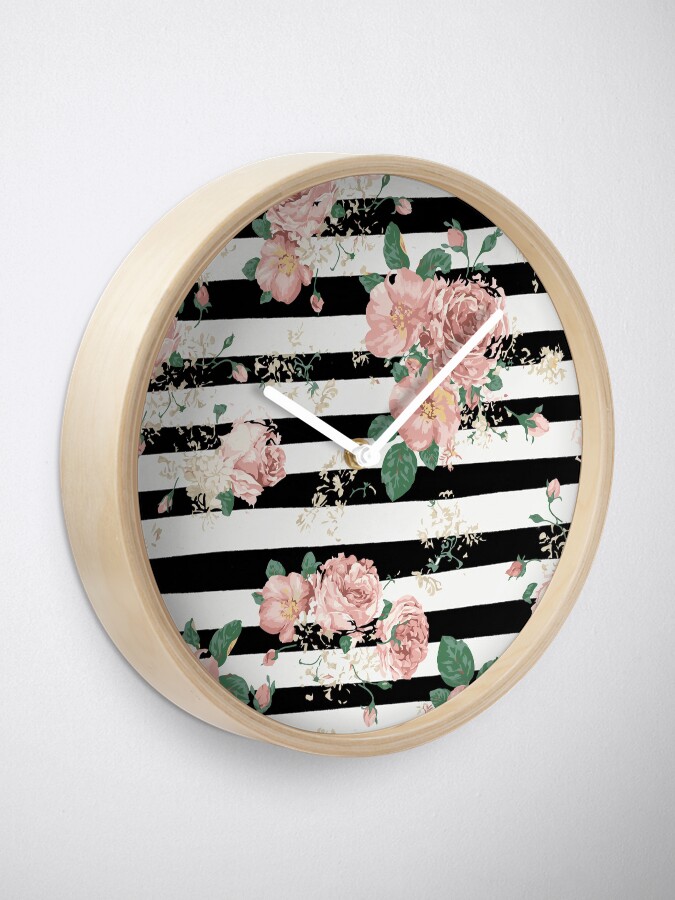 Vista alternativa de Reloj VINTAGE FLORAL ROSES BLACK AND WHITE STRIPES