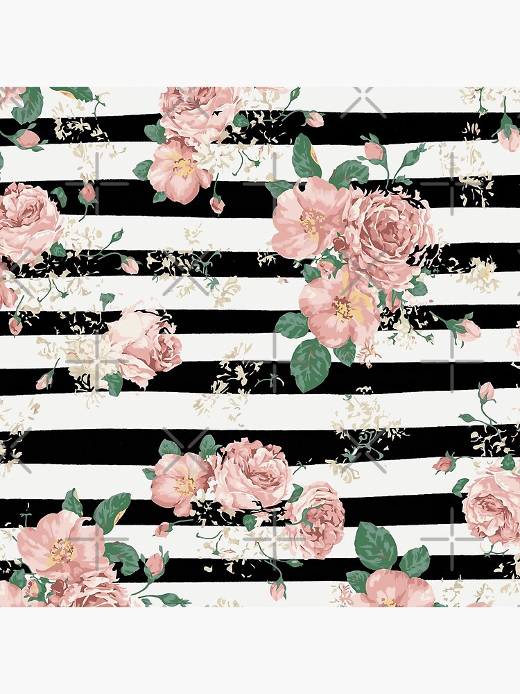 VINTAGE FLORAL ROSES BLACK AND WHITE STRIPES de xiari