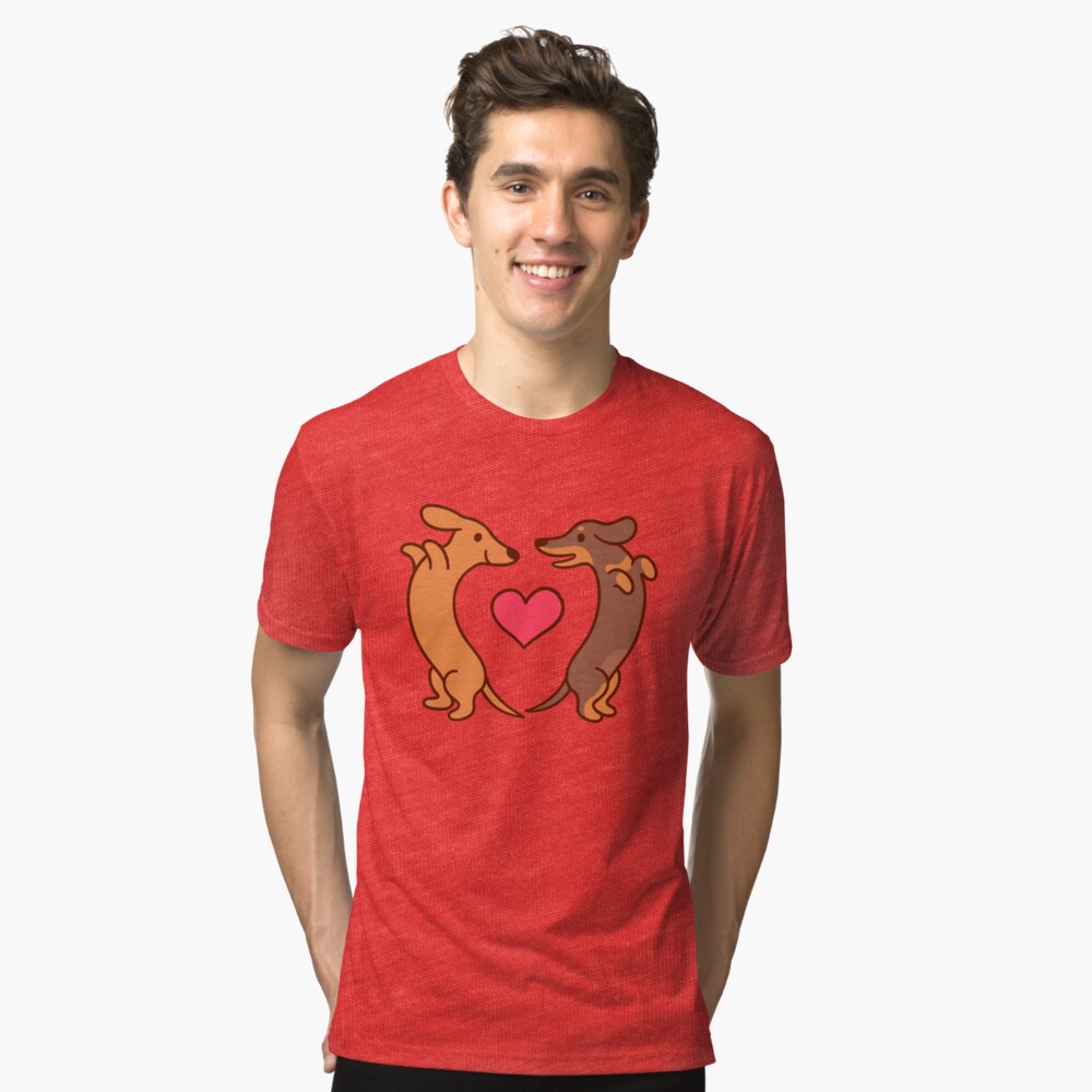 Cute cartoon dachshunds in love Tri-blend T-Shirt
