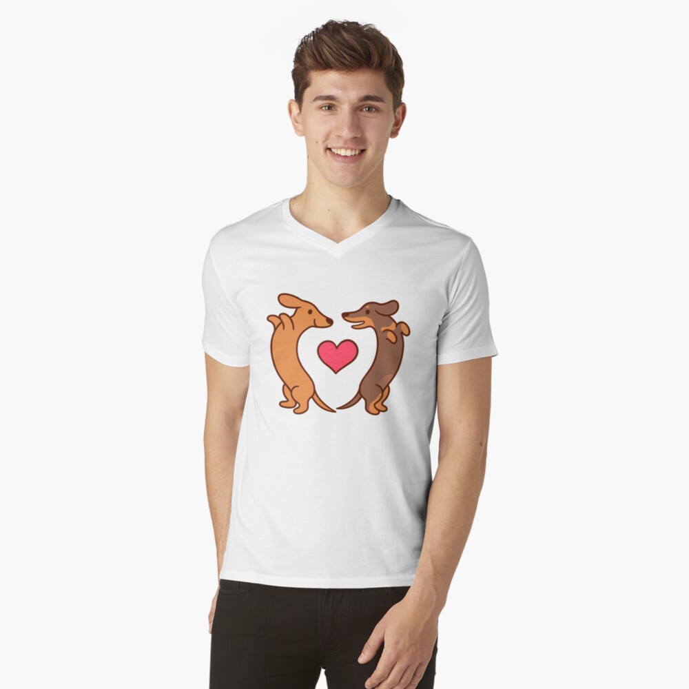 Cute cartoon dachshunds in love V-Neck T-Shirt