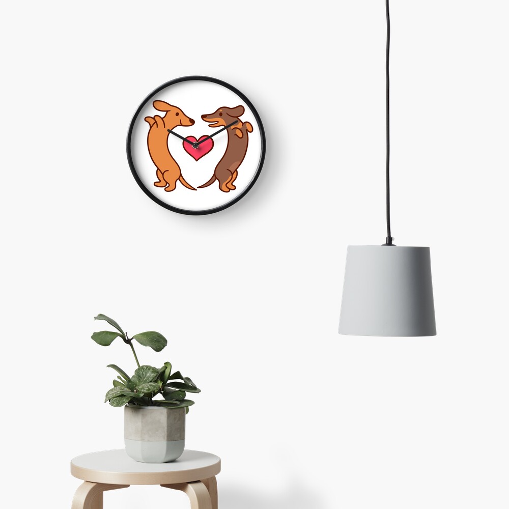 Cute cartoon dachshunds in love Clock
