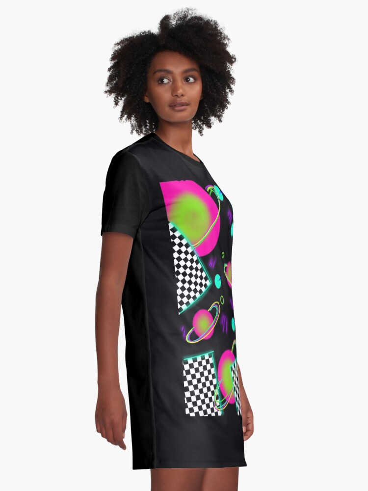 Alternate view of trippy neon 80's space party - planets and space globs Graphic T-Shirt Dress