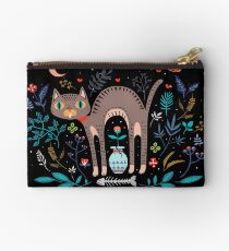 Floral and Cat at night Studio Pouch