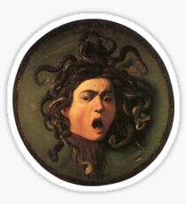 Medusa, venomous snakes in place of hair, Michelangelo, Gorgon, monster, Greek Mythology, Caravaggio, on BLACK Sticker