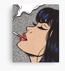 Smoking Comic Pop Art Girl Canvas Print
