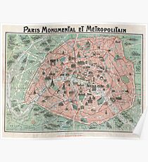Map of Paris, France Poster