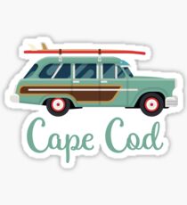 Cape Cod Massachusetts Retro Surf Wagon Sticker