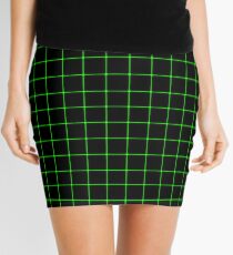 Large Matrix Optical Illusion Grid in Black and Neon Green Mini Skirt