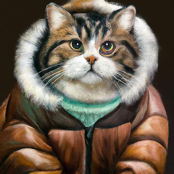 Cute cat wearing a puffer jacket | Throw Pillow