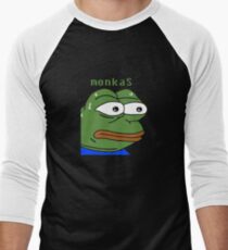 MonkaS Sweating Pepe Twitch Emote Men's Baseball ¾ T-Shirt