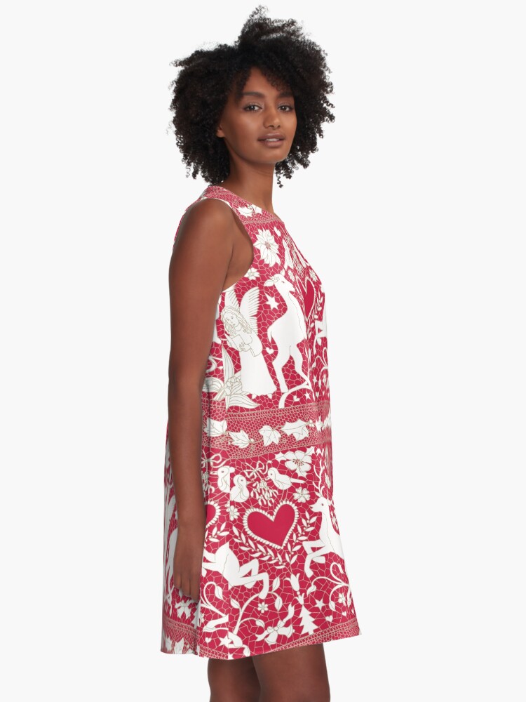 Alternate view of Antique lace - claret and cream - Traditional Christmas pattern by Cecca Designs A-Line Dress