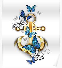 Anker mit Schmetterlingen Morpho Poster
