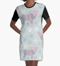 Artic Animals in Space - Deer Graphic T-Shirt Dress