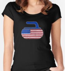 USA Curling Stone Distressed American Flag Women's Fitted Scoop T-Shirt
