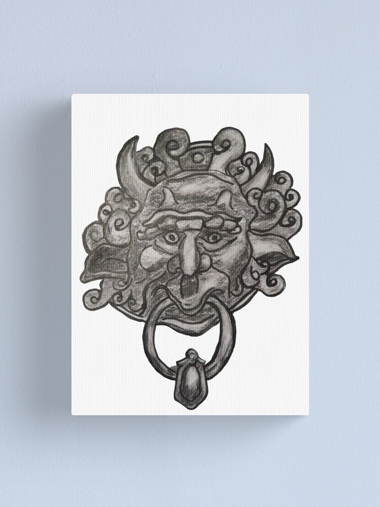 Labyrinth Door Knocker Ink Illustration Canvas Print By
