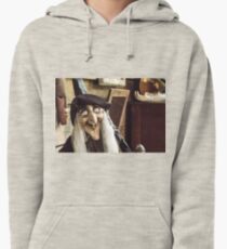 Vintage witch closeup log house Pullover Hoodie