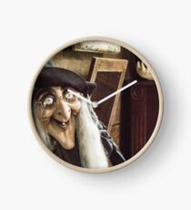 Vintage witch closeup log house Clock