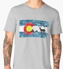 Colorado Flag. Wildlife, Mountains. Distressed, Vintage, Retro Design Men's Premium T-Shirt