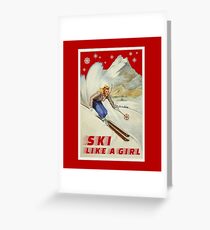 Ski like a Girl. Vintage, Retro Greeting Card