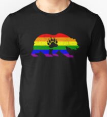LGBT Flag Bear Paw (Distressed) - Gay Bear Pride Unisex T-Shirt