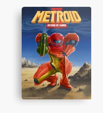 Lienzo metálico Metroid 2, The Return of Samus, arte de carteles restaurados del anuncio original de Power Nintendo