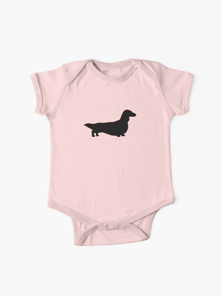 Longhaired Dachshund Silhouette Baby One Piece By Shortcoffee