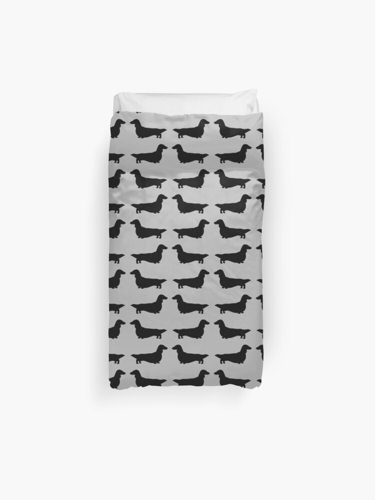 Longhaired Dachshund Silhouette Duvet Cover By Shortcoffee