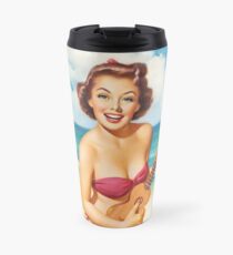 guitar beach bikini ukulele girl pinup Travel Mug