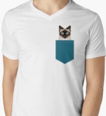 Camiseta de cuello en V Ezra - Siamese Cat, Cute Kitten Retro Cat Art funda de móvil, siameses, lindo gato
