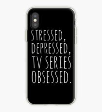 Vinilo o funda para iPhone estresado, deprimido, TV SERIES obsesionado #white