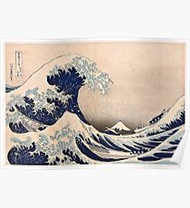 Classic Japanese Great Wave off Kanagawa by Hokusai Wall Tapestry Traditional Version HD High Quality Poster