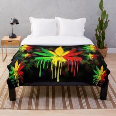 Manta Hoja de marihuana rasta colores pintura que gotea