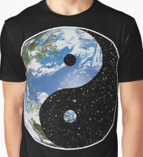 Earth and Space Yin Yang Symbol Graphic T-Shirt